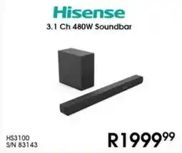 Hirsch's Hisense 3.1 Ch 480W Soundbar offer