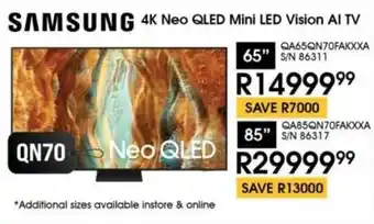 Hirsch's SAMSUNG 65" 4K Neo QLED Mini LED Vision AI TV offer