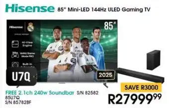 Hirsch's Hisense 85" Mini-LED 144Hz ULED Gaming TV offer