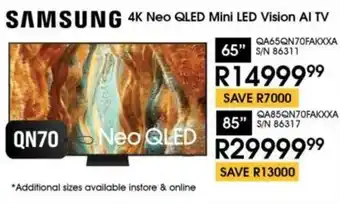 Hirsch's SAMSUNG 85" 4K Neo QLED Mini LED Vision AI TV offer