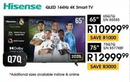 Hirsch's Hisense 65" QLED 144Hz 4K Smart TV offer