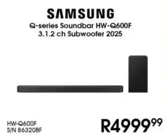 Hirsch's SAMSUNG Q-series Soundbar HW-Q600F 3.1.2 ch Subwoofer 2025 offer