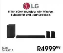 Hirsch's LG 5.1ch 600w Soundbar with Wireless Subwoofer and Rear Speakers offer