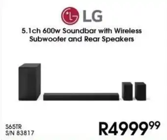 Hirsch's LG 5.1ch 600w Soundbar with Wireless Subwoofer and Rear Speakers offer