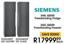 Hirsch's Siemens iQ500 Freestanding Fridge or iQ500 Freestanding Freezer offer