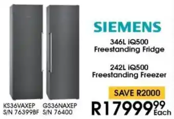 Hirsch's Siemens iQ500 Freestanding Fridge or iQ500 Freestanding Freezer offer