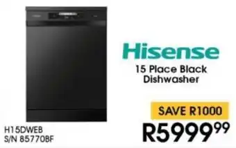 Hirsch's Hisense 15 Place Black Dishwasher offer
