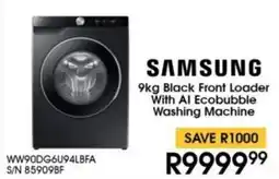 Hirsch's SAMSUNG Black Front Loader With AI Ecobubble Washing Machine offer