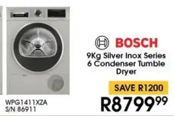 Hirsch's BOSCH Silver Inox Series 6 Condenser Tumble Dryer offer