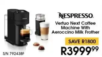 Hirsch's Nespresso Vertuo Next Coffee Machine With Aeroccino Milk Frother offer