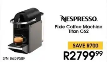 Hirsch's Nespresso Pixie Coffee Machine Titan C62 offer