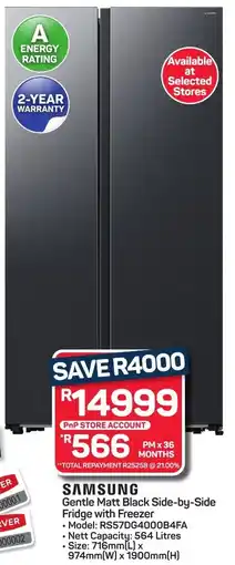 Pick n Pay Hypermarket SAMSUNG Gentle Matt Black Side-by-Side Fridge with Freezer offer
