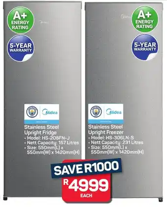 Pick n Pay Hypermarket Midea Stainless Steel Upright Fridge or Stainless Steel Upright Freezer offer