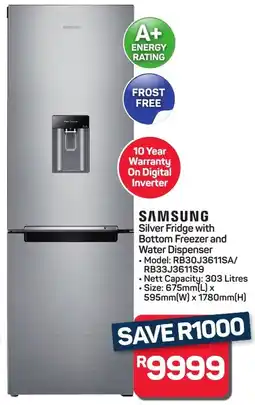 Pick n Pay Hypermarket SAMSUNG Silver Fridge with Bottom Freezer and Water Dispenser offer
