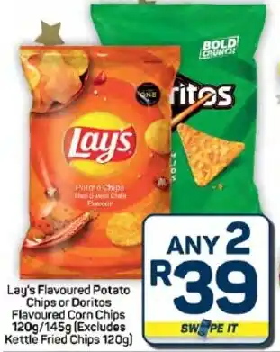 Pick n Pay Hypermarket Lay's Flavoured Potato Chips or Doritos Flavoured Corn Chips offer