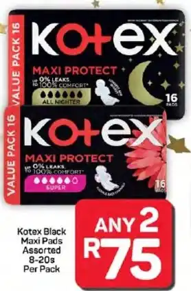 Pick n Pay Hypermarket Kotex Black Maxi Pads Assorted offer