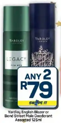 Pick n Pay Hypermarket Yardley English Blazer or Bond Street Male Deodorant Assorted offer