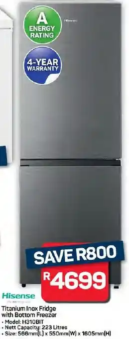 Pick n Pay Hypermarket Hisense Titanium Inox Fridge with Bottom Freezer offer