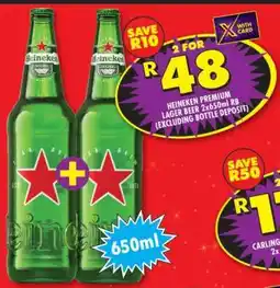 Shoprite HEINEKEN PREMIUM LAGER BEER 2x650ml RB offer