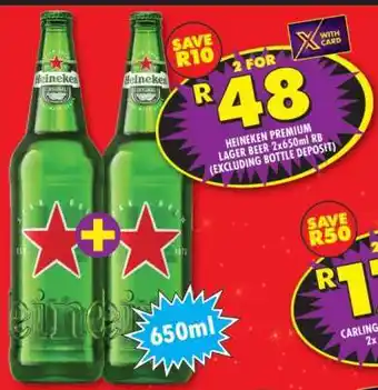 Shoprite HEINEKEN PREMIUM LAGER BEER 2x650ml RB offer