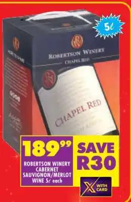 Shoprite ROBERTSON WINERY CABERNET SAUVIGNON/MERLOT WINE 5ℓ offer