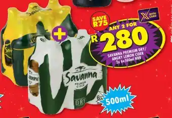 Shoprite SAVANNA PREMIUM DRY/ANGRY LEMON CIDER 2x 6x500ml NRB offer