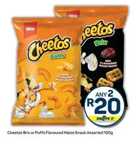 Pick n Pay Cheetos Brix or Puffs Flavoured Maize Snack Assorted 100g offer