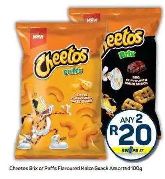 Pick n Pay Cheetos Brix or Puffs Flavoured Maize Snack Assorted 100g offer