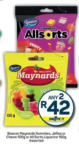Pick n Pay Beacon Maynards Gummies, Jellies or Chews 100g or All Sorts Liquorice 150g Assorted offer