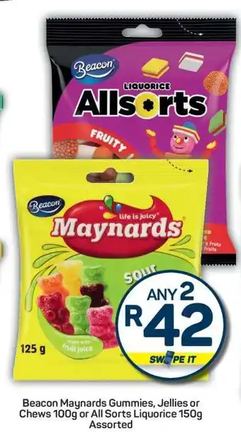 Pick n Pay Beacon Maynards Gummies, Jellies or Chews 100g or All Sorts Liquorice 150g Assorted offer