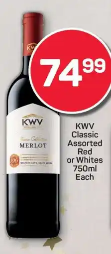 Pick n Pay KWV Classic Assorted Red or Whites 750ml Each offer