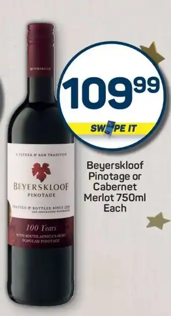 Pick n Pay Beyerskloof Pinotage or Cabernet Merlot 750ml offer