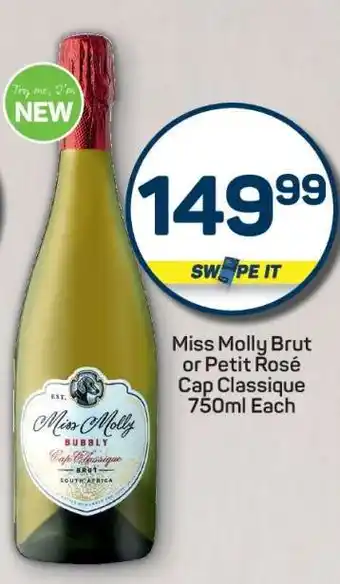 Pick n Pay Miss Molly Brut or Petit Rosé Cap Classique 750ml Each offer