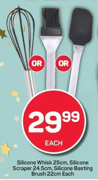 Pick n Pay Silicone Whisk 25cm, Silicone Scraper 24.5cm, Silicone Basting Brush 22cm Each offer