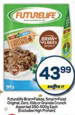 Pick n Pay Futurelife Bran+Flakes, Smart+Food Original, Zero, Kids or Granola Crunch Assorted 350-500g Each offer