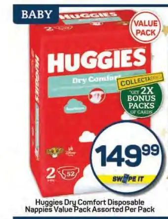 Pick n Pay HUGGIES DRY COMFORT DISPOSABLE NAPPIES VALUE PACK offer