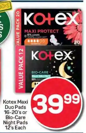 Pick n Pay Kotex Maxi Duo Pads or Bio-Care Night Pads offer