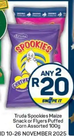 Pick n Pay Truda Spookies Maize Snack or Flyers Puffed Corn Assorted 100g offer