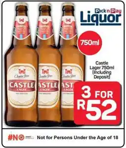 Pick n Pay Hypermarket Castle Lager 750ml offer