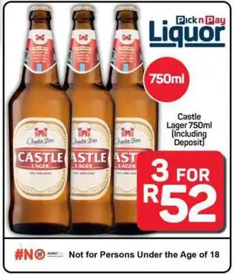 Pick n Pay Hypermarket Castle Lager 750ml offer