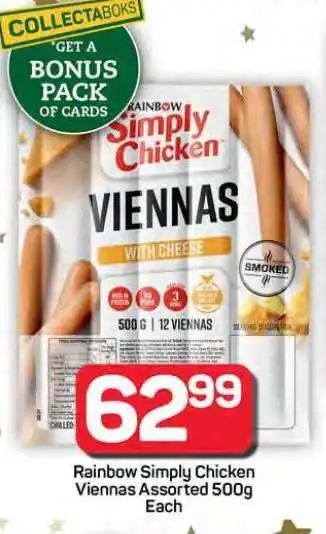 Pick n Pay Hypermarket Rainbow Simply Chicken Viennas Assorted 500g offer