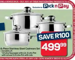 Pick n Pay Hypermarket 6-Piece Stainless Steel Cookware Set offer
