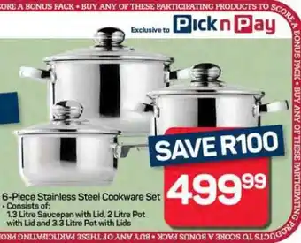Pick n Pay Hypermarket 6-Piece Stainless Steel Cookware Set offer