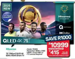 Pick n Pay Hypermarket Hisense QLED 4K 75'' TV offer