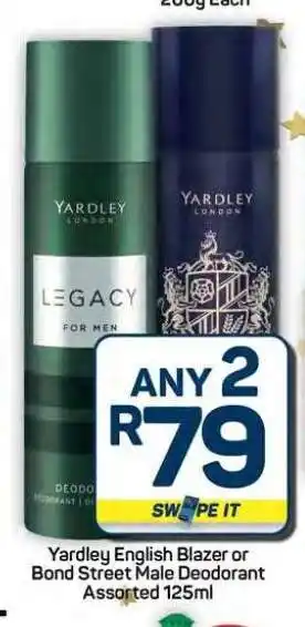 Pick n Pay Hypermarket Yardley English Blazer or Bond Street Male Deodorant offer