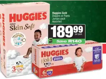 Spar Huggies Gold Diapers or Pants Jumbo Pack Assorted offer