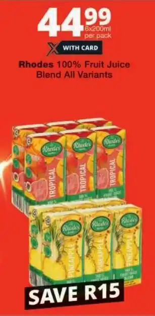 Checkers Rhodes 100% Fruit Juice Blend All Variants offer