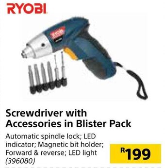 Ryobi Screwdriver with Accessories in Blister Pack