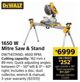 Builders Warehouse Dewalt 1650W Mitre Saw & Stand offer
