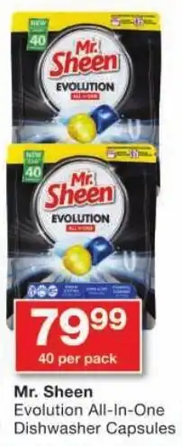 Checkers Mr. Sheen Evolution All-In-One Dishwasher Capsules offer
